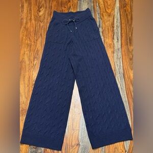 Ralph Lauren Purple Label Dark Blue Cable Knit Wide Leg Pants 100% Cashmere